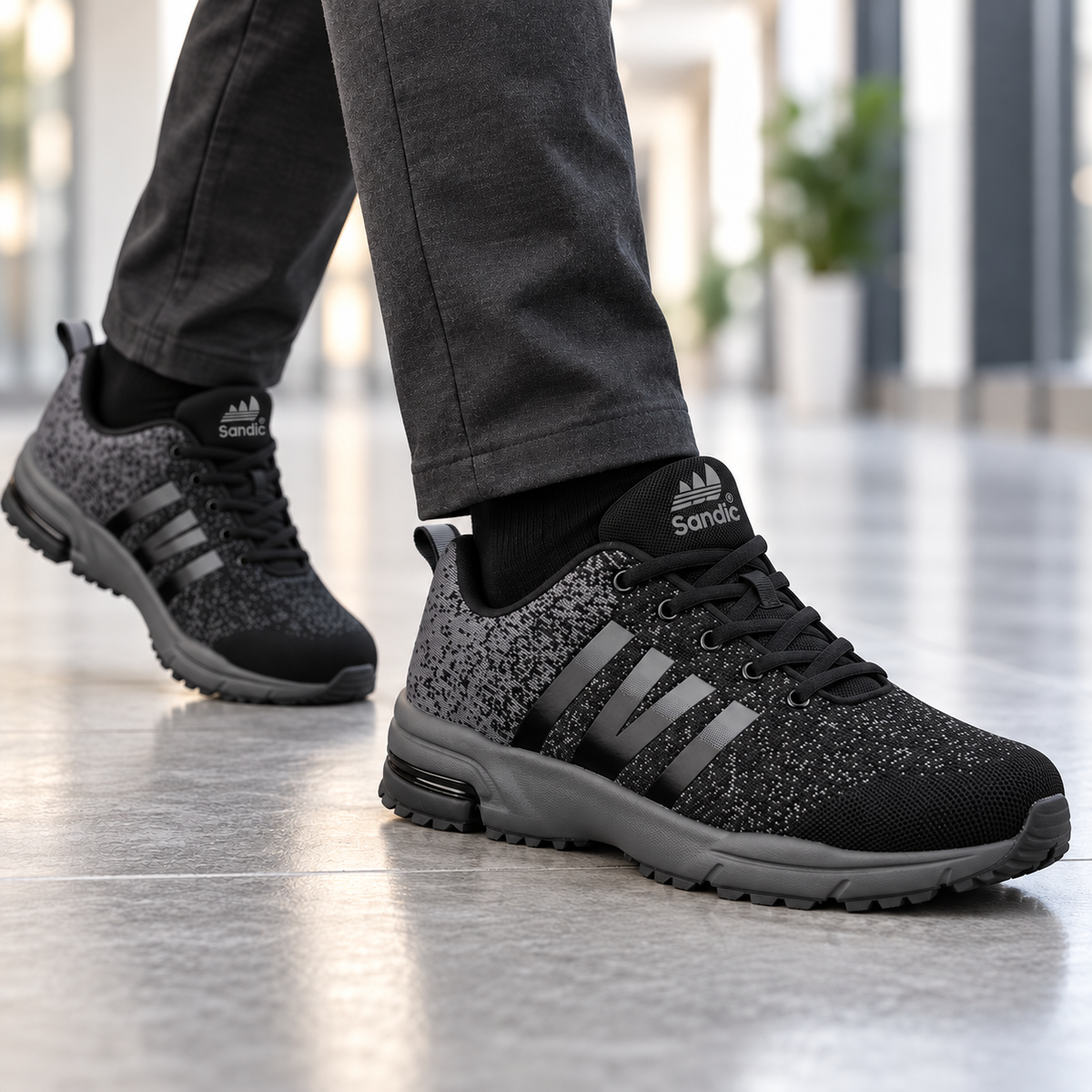 Męskie buty sportowe w dużych rozmiarach – czarno-szare, lekkie i wygodne SD2053V-A