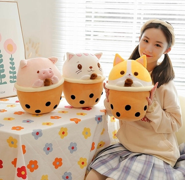 MASKOTKA PLUSZAK ZABAWKA BUBBLE TEA PIES W KUBKU KAWAII
