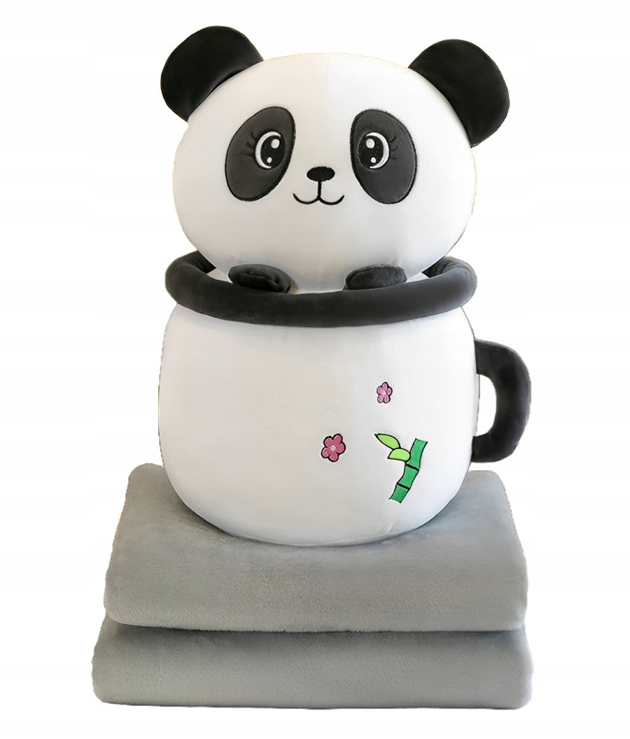 MASKOTKA PODUSZKA Z KOCEM PANDA KUBEK BUBBLE 3w1