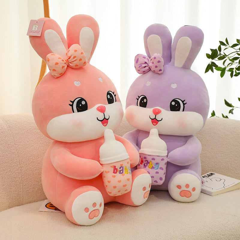 SŁODKI ZAJĄCZEK króliczek MASKOTKA Z BUTELKĄ PLUSZOWY BUNNY WIELKANOC 32 cm