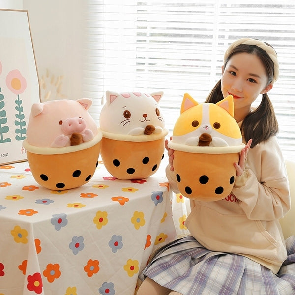 MASKOTKA PLUSZAK ZABAWKA BUBBLE TEA PIES W KUBKU KAWAII