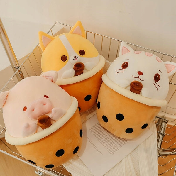 MASKOTKA PLUSZAK ZABAWKA BUBBLE TEA PIES W KUBKU KAWAII