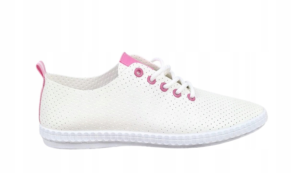 Mega wygodne ażurowe trampki skórzane białe/róż