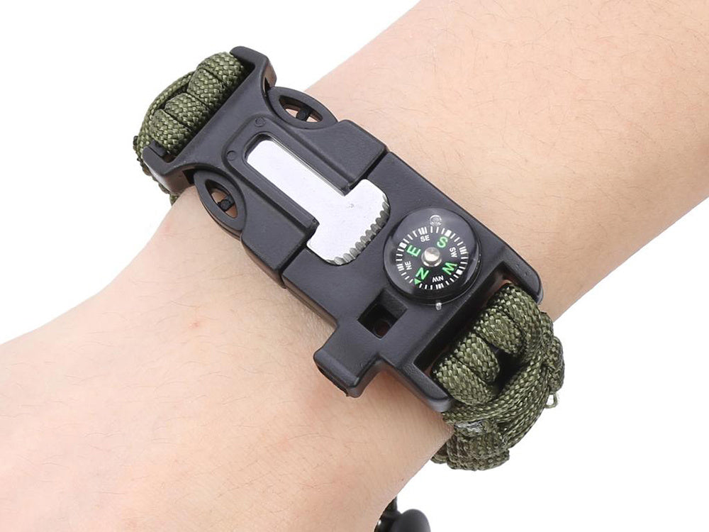 Bransoletka survival opaska 5w1 kompas krzesiwo linka nóż linka paracord
