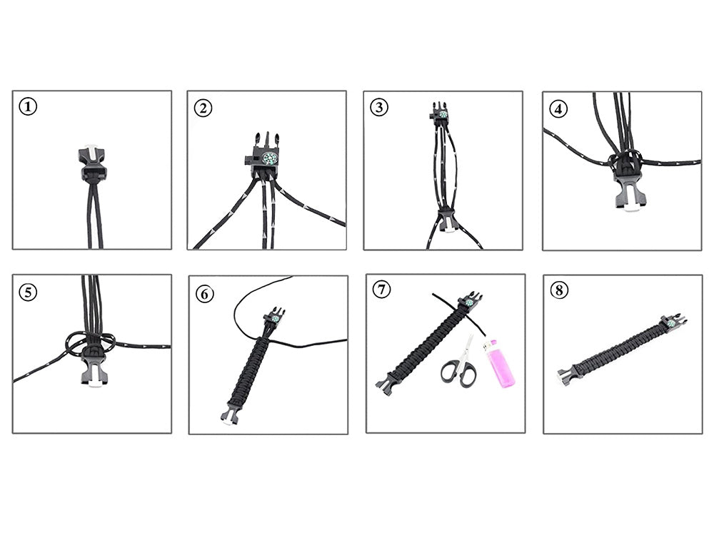 Bransoletka survival opaska 5w1 kompas krzesiwo linka nóż linka paracord