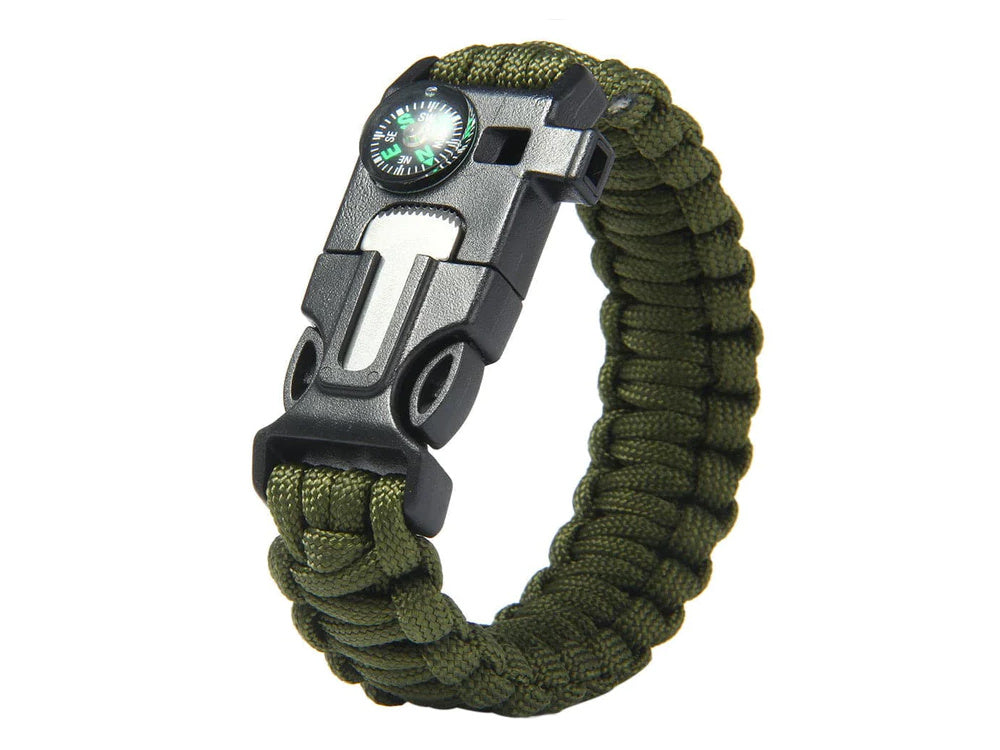 Bransoletka survival opaska 5w1 kompas krzesiwo linka nóż linka paracord