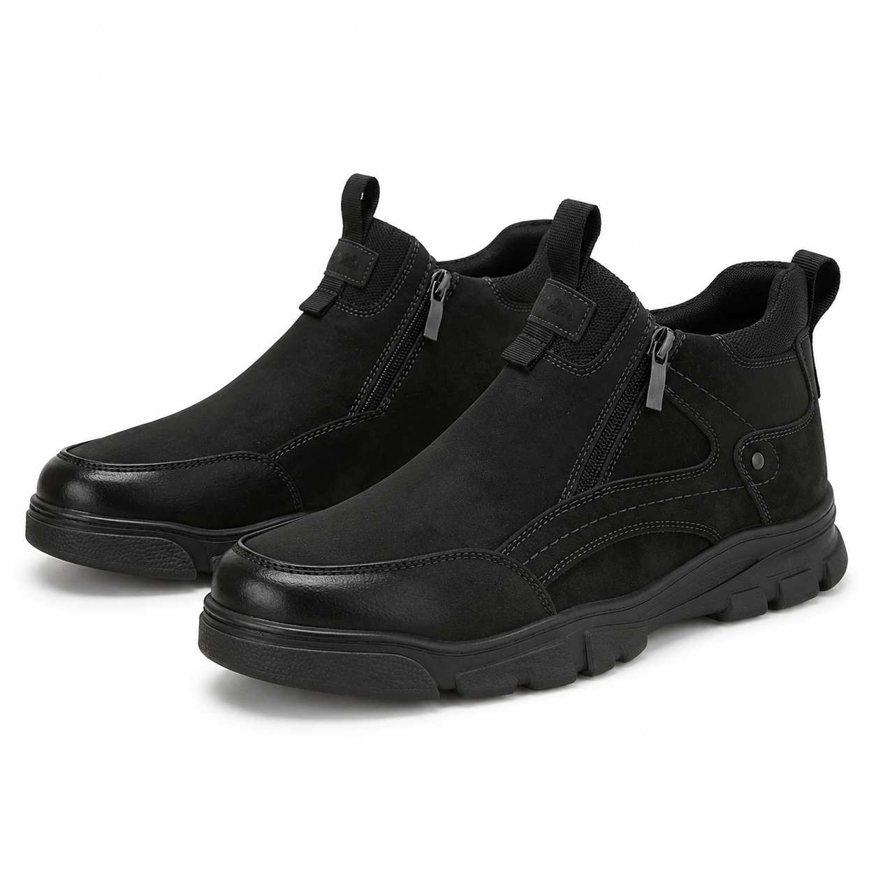 Męskie czarne buty zimowe za kostkę na zamek U36509-1