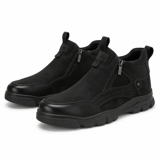 Męskie czarne buty zimowe za kostkę na zamek U36509-1