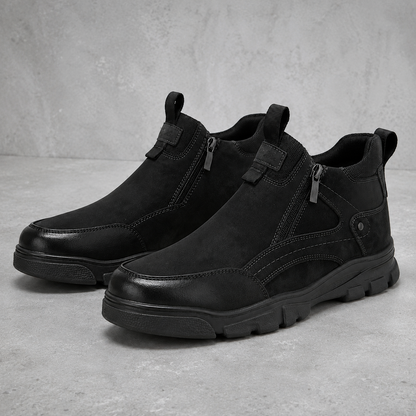 Męskie czarne buty zimowe za kostkę na zamek U36509-1