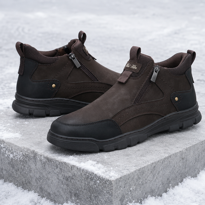 Męskie zimowe buty wsuwane z zamkami – brązowo-czarne U36509-3