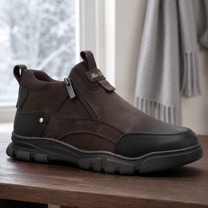 Męskie zimowe buty wsuwane z zamkami – brązowo-czarne U36509-3