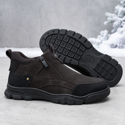 Męskie zimowe buty wsuwane z zamkami – brązowo-czarne U36509-3