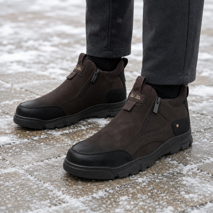 Męskie zimowe buty wsuwane z zamkami – brązowo-czarne U36509-3