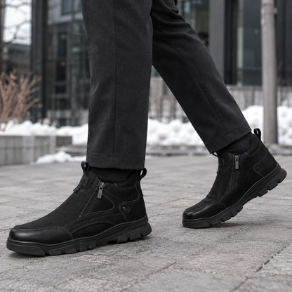 Męskie czarne buty zimowe za kostkę na zamek U36509-1