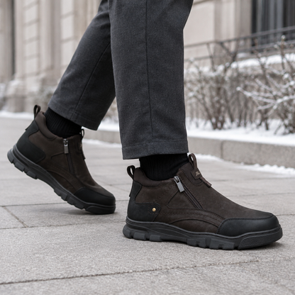 Męskie zimowe buty wsuwane z zamkami – brązowo-czarne U36509-3