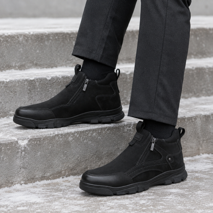 Męskie czarne buty zimowe za kostkę na zamek U36509-1