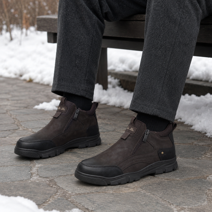 Męskie zimowe buty wsuwane z zamkami – brązowo-czarne U36509-3