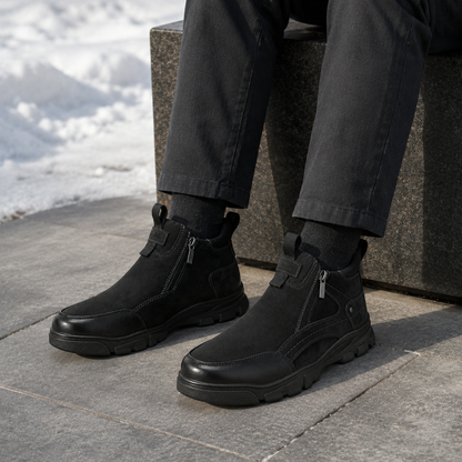 Męskie czarne buty zimowe za kostkę na zamek U36509-1