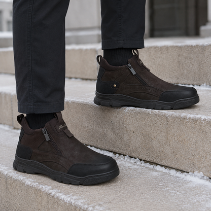 Męskie zimowe buty wsuwane z zamkami – brązowo-czarne U36509-3