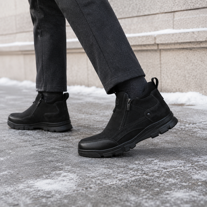 Męskie czarne buty zimowe za kostkę na zamek U36509-1