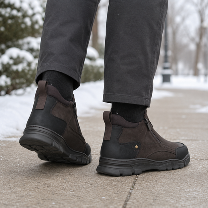Męskie zimowe buty wsuwane z zamkami – brązowo-czarne U36509-3