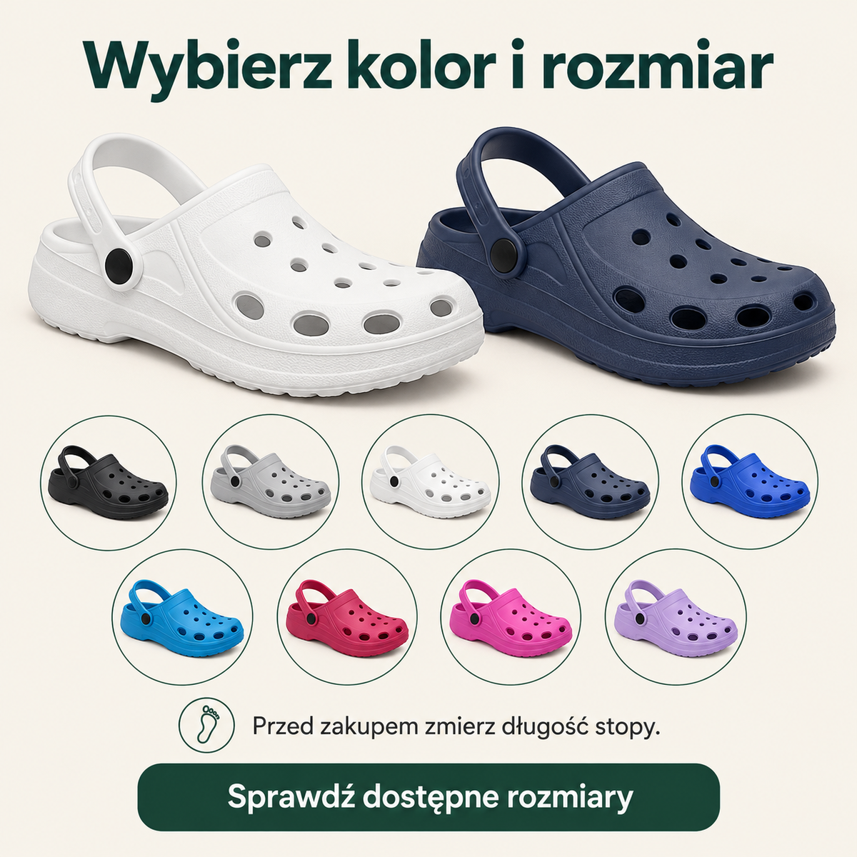 Damskie klapki ogrodowe z ruchomym paskiem F002 – różne kolory