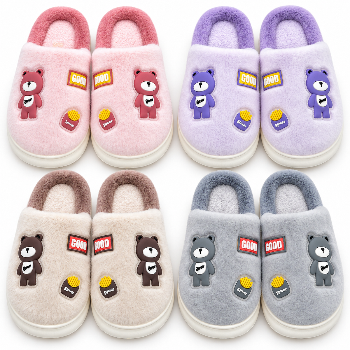 Puszyste kapcie damskie z misiem D51506