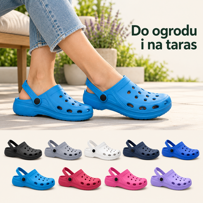 Damskie klapki ogrodowe z ruchomym paskiem F002 – różne kolory