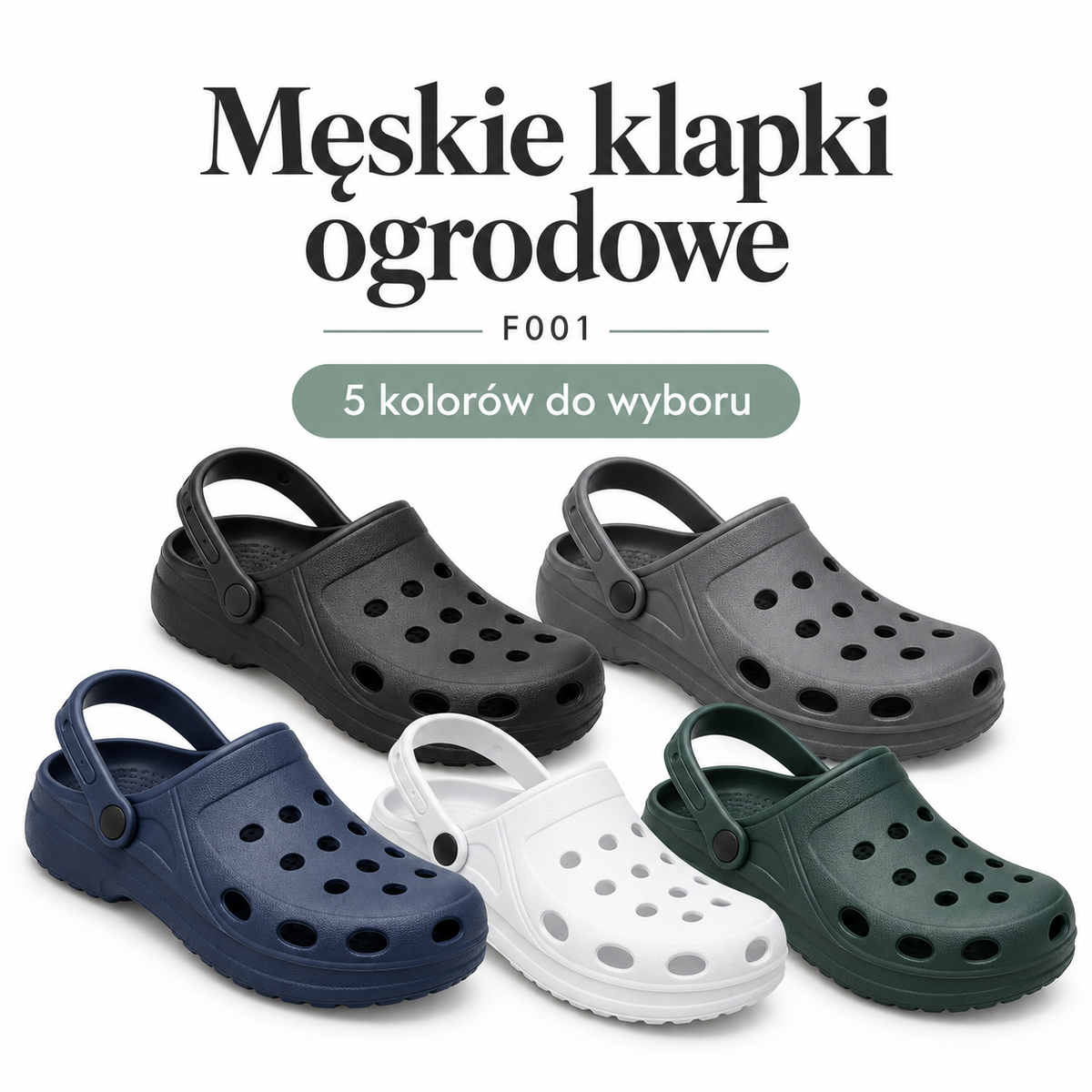 Męskie klapki ogrodowe z paskiem F001 – 5 kolorów