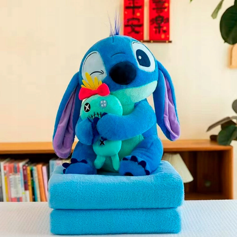 MASKOTKA 3W1NIEBIESKI STICH PLUSZOWA MIŚ PRZYTULANKA ZABAWKA DUŻA 45CM +KOC