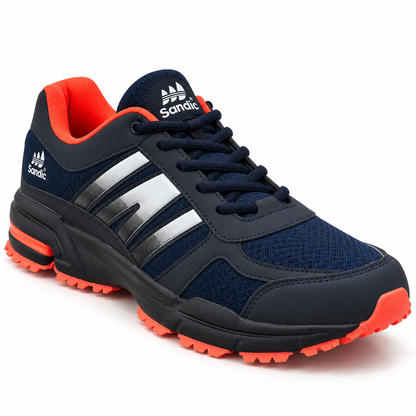 Męskie buty sportowe w dużych rozmiarach – granatowe z pomarańczowymi akcentami SD1888V-E
