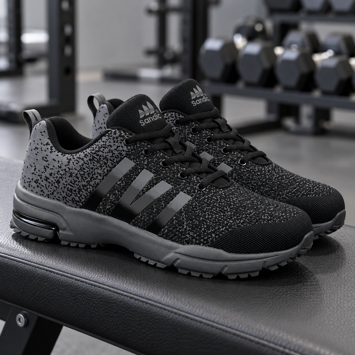 Męskie buty sportowe w dużych rozmiarach – czarno-szare, lekkie i wygodne SD2053V-A