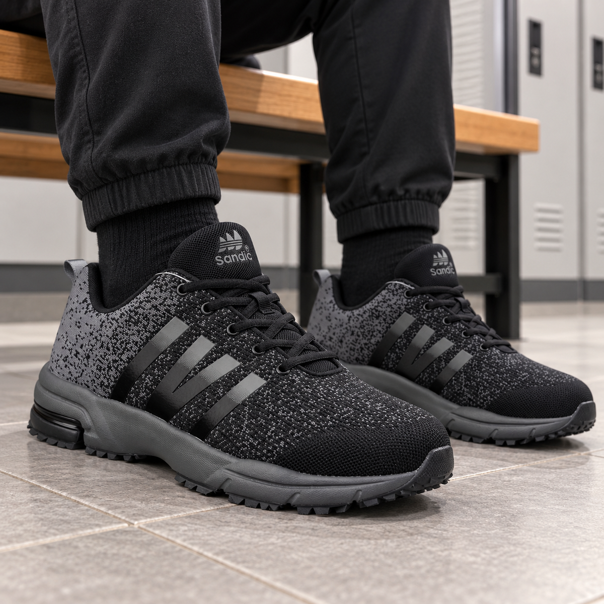 Męskie buty sportowe w dużych rozmiarach – czarno-szare, lekkie i wygodne SD2053V-A