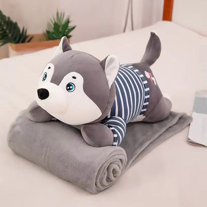 Duża maskotka z miękkim kocykiem Pies Husky 3 w 1
