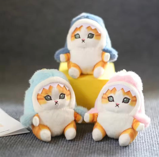 BRELOK ZAWIESZKA PLUSZOWY SŁODKI KOT REKIN RÓŻOWY KAWAII DUŻY 13 cm