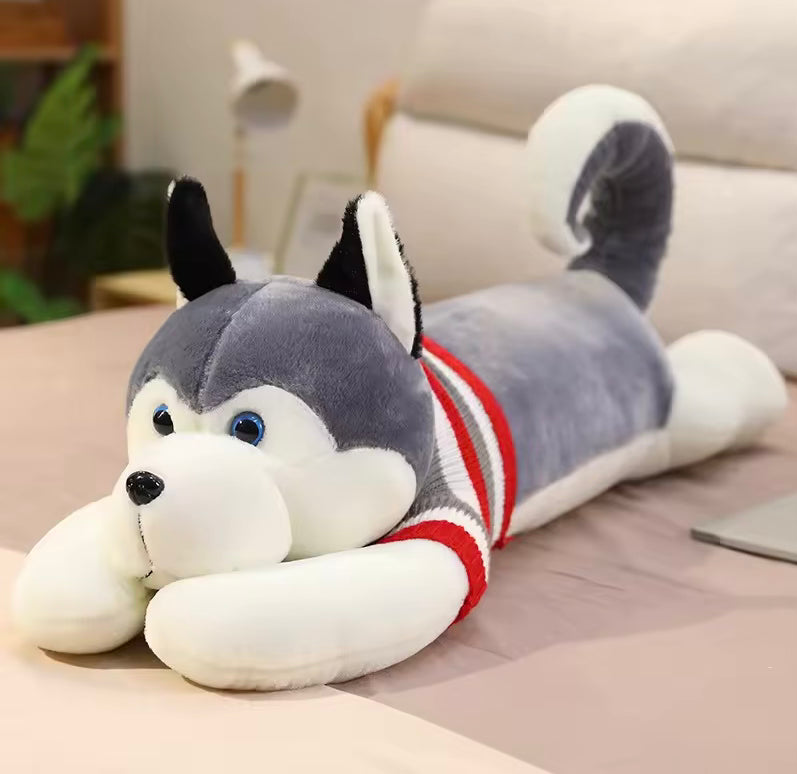 MASKOTKA PODUSZKA PRZYTULANKA Z KOCEM HUSKY W SWETERKU FUTERKO SZARY 3w1