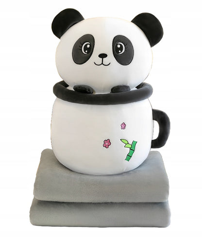 MASKOTKA PODUSZKA Z KOCEM PANDA KUBEK BUBBLE 3w1