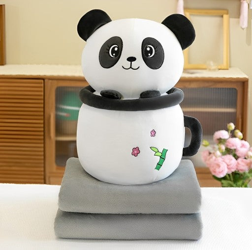 MASKOTKA PODUSZKA Z KOCEM PANDA KUBEK BUBBLE 3w1
