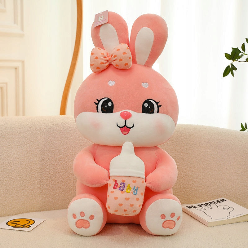 SŁODKI ZAJĄCZEK króliczek MASKOTKA Z BUTELKĄ PLUSZOWY BUNNY WIELKANOC 32 cm