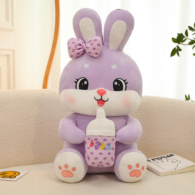 SŁODKI ZAJĄCZEK króliczek MASKOTKA Z BUTELKĄ PLUSZOWY BUNNY WIELKANOC 32 cm