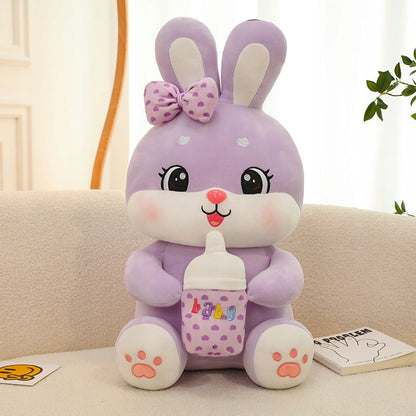 SŁODKI ZAJĄCZEK króliczek MASKOTKA Z BUTELKĄ PLUSZOWY BUNNY WIELKANOC 32 cm