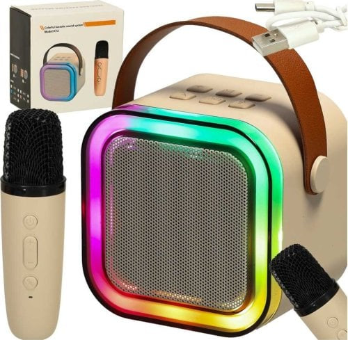 Zestaw do karaoke mikrofon + głośnik przenośny BLUETOOTH USB LED