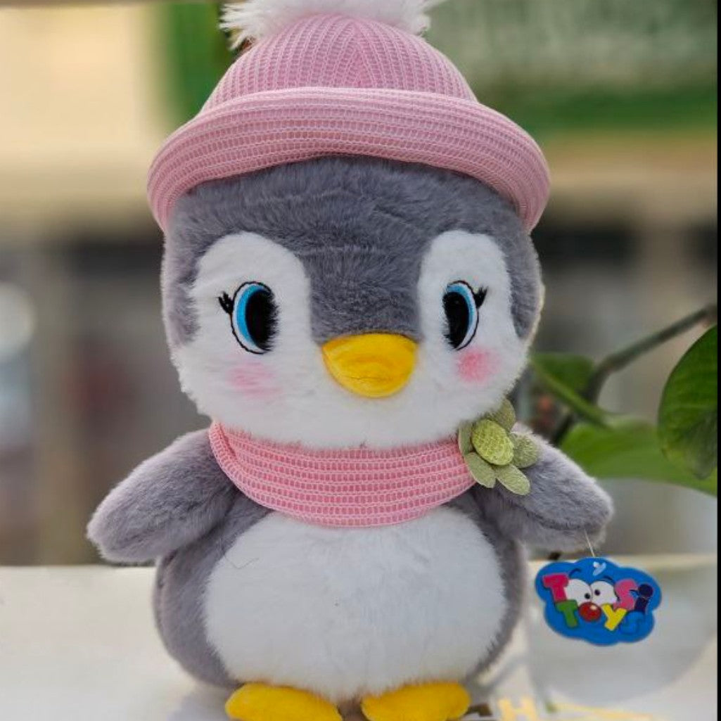 MASKOTKA PLUSZAK PRZYTULANKA DUŻY PIĘKNY PINGWIN Z CZAPKĄ XL 40 cm