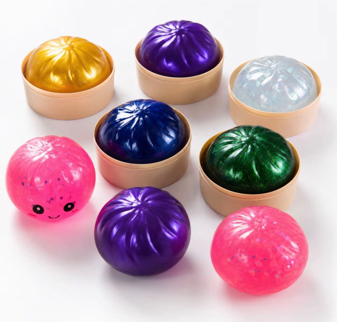 Gniotek Squishy Pieróg Dumpling Brokatowy Metaliczny Blind Box 1 szt. Antystres Kawaii