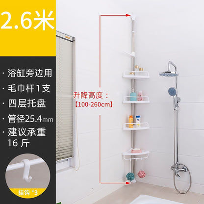 Trójkątny regał narożny do łazienki z drążkiem rozporowym – bez wiercenia