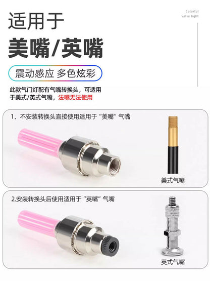 Świecące nakładki na wentyl rowerowy LED – lampki na wentyl