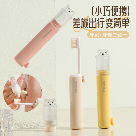 Składana szczoteczka do zębów 2w1 z pojemnikiem na pastę – podróżna