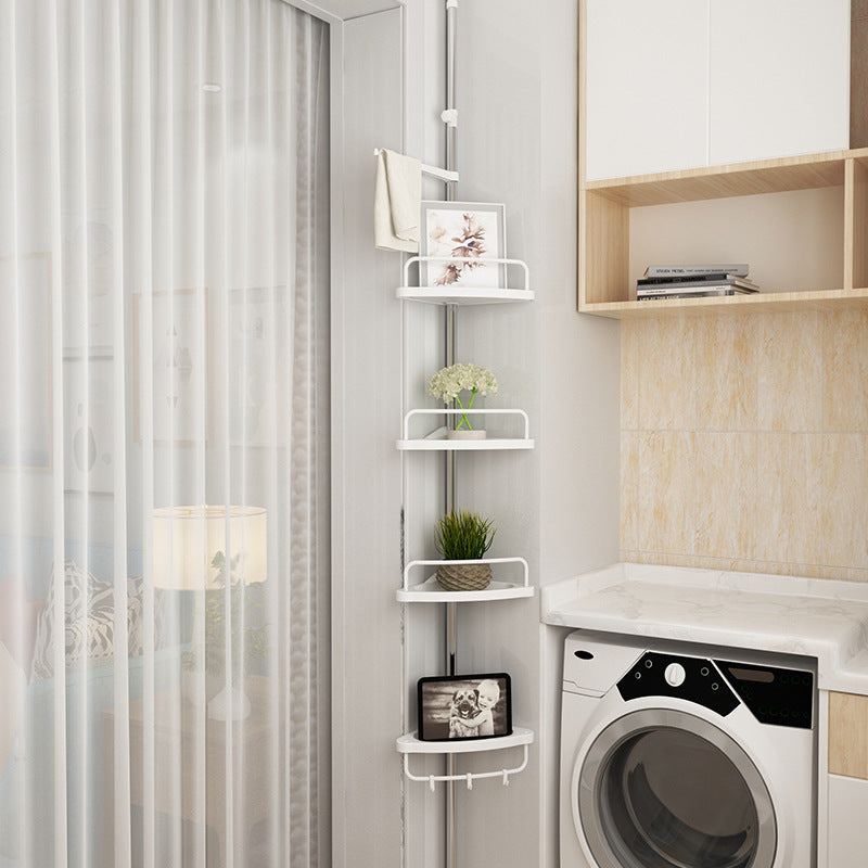 Trójkątny regał narożny do łazienki z drążkiem rozporowym – bez wiercenia