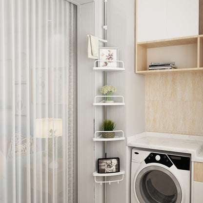 Trójkątny regał narożny do łazienki z drążkiem rozporowym – bez wiercenia