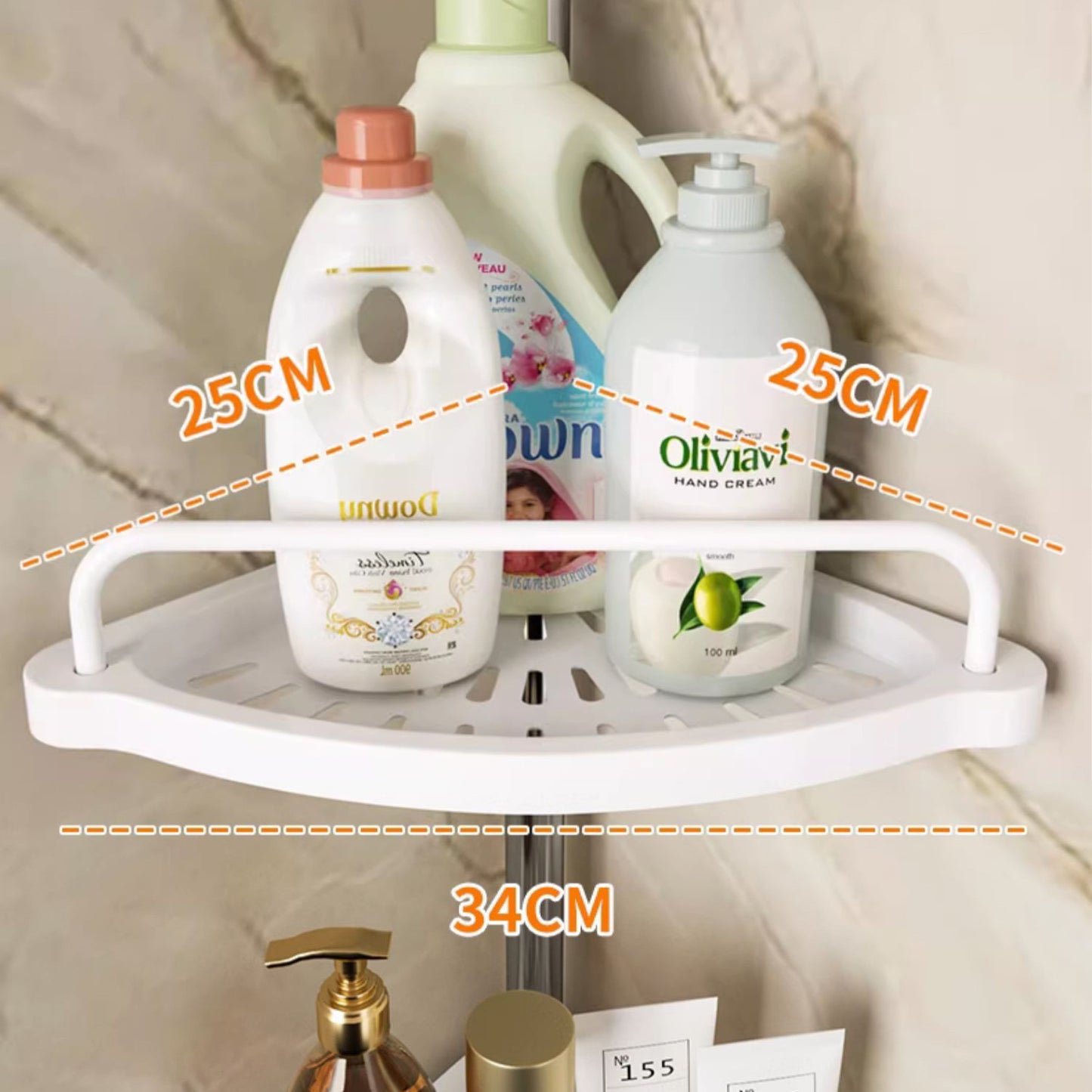 Trójkątny regał narożny do łazienki z drążkiem rozporowym – bez wiercenia